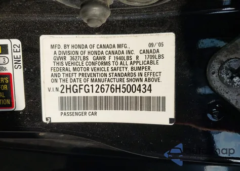 2006 Honda Civic Lx z USA, uszkodzony, nr VIN 2HGFG12676H500434